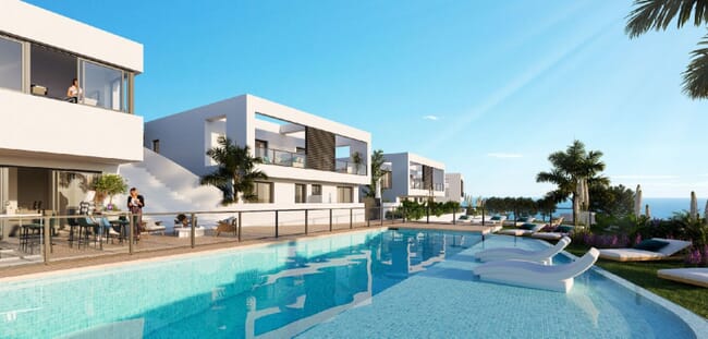 Nueva promoción sobre plano de casas adosadas contemporáneas en Riviera del Sol, Mijas